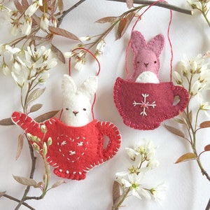 Easter Bunny Felt Ornament Patterns Tea Cup & Tea Pot Bunny Rabbit PDF Digital Patterns Friends for Tea Bunny Patterns image 1