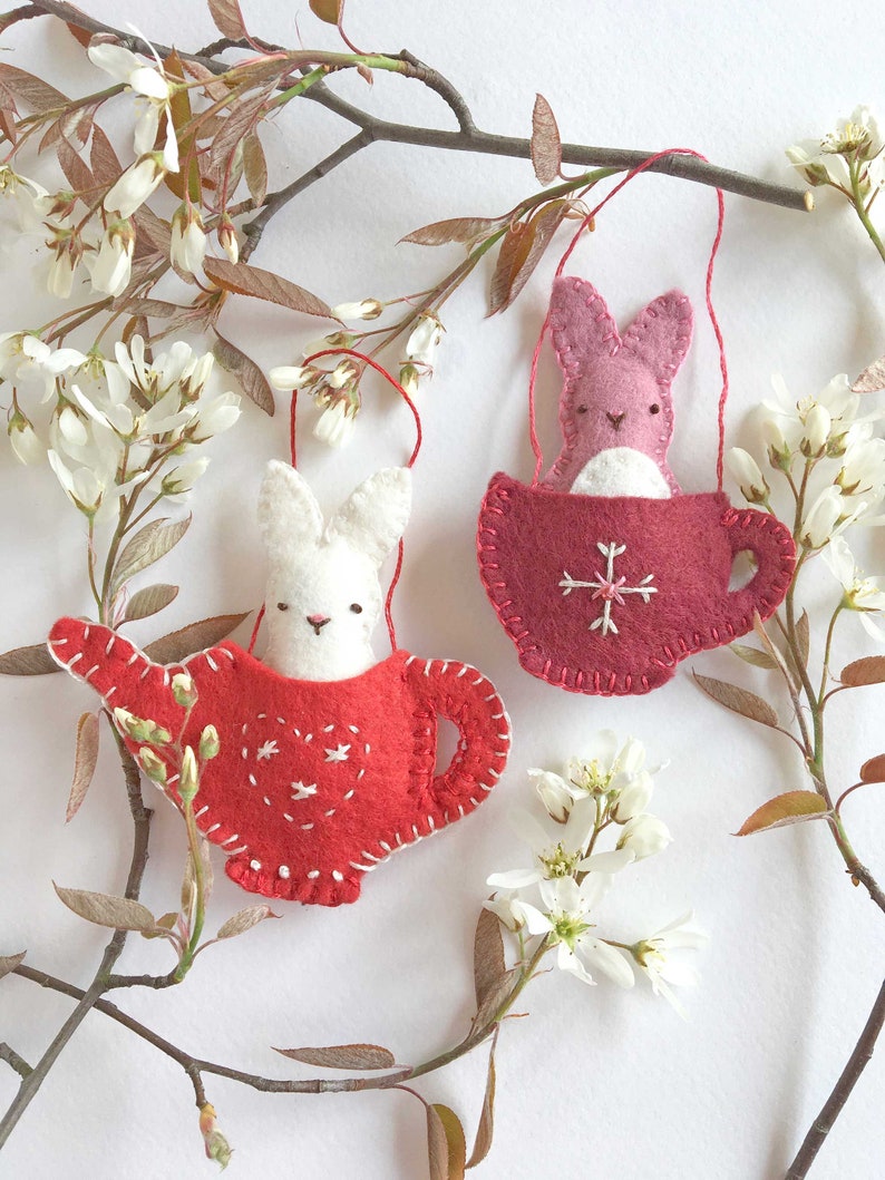 Easter Bunny Felt Ornament Patterns Tea Cup & Tea Pot Bunny Rabbit PDF Digital Patterns Friends for Tea Bunny Patterns image 1