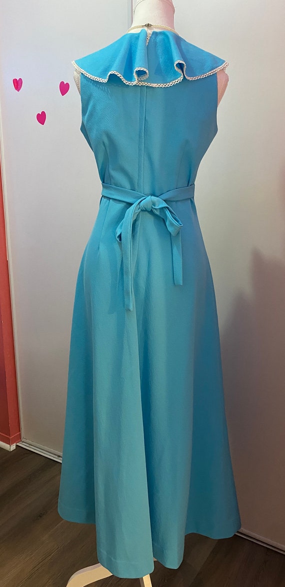 1970s Sky Blue Ruffled Empire Maxi Evening Dress - image 4