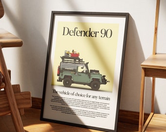 Vintage Style Lego Land Rover Defender 90 Poster Print Modern Minimalist Mid-Century Wall Art