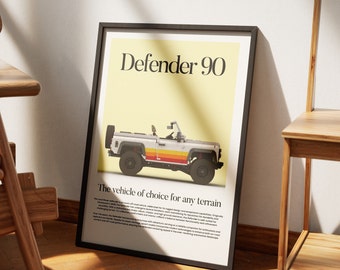 Vintage Style Lego Land Rover Defender 90 Poster Print Modern Minimalist Mid-Century Wall Art