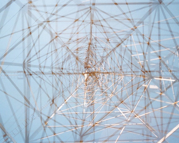monument: fine art photography. abstract photography. industrial decor. abstract art. multiple exposure photo. geometric art. powerline art.