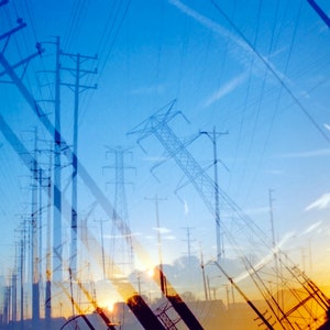 the way to the sun (two): surreal photography. industrial decor. powerline art. dreamy sunrise wall art. large fine art print. gary indiana