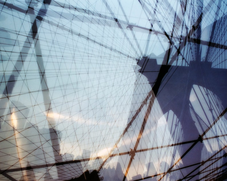 the cage 3: new york city wall art. brooklyn bridge canvas. geometric nyc print. surreal brooklyn bridge dreamy nyc art 35mm photography image 1