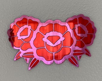 Pink Red Flower Mirrors | Statement Piece Acrylic Wall Decor | Colorful Quirky Mirror Art – Handmade Gift