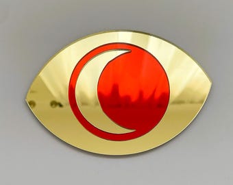Moon Eye Mirror, Funky Acrylic Wall Art Hanging, Red Gold Seeing Eye