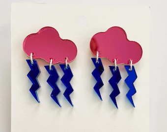 Retro Lightning Clouds Mirror Dangle Earrings