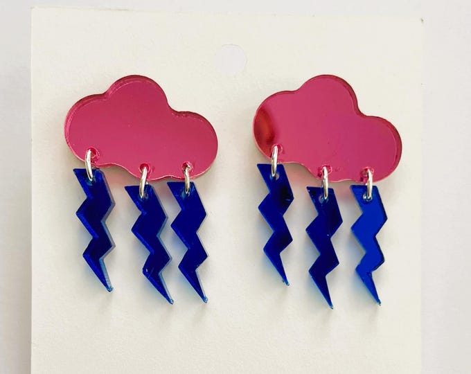 Retro Lightning Clouds Mirror Dangle Earrings