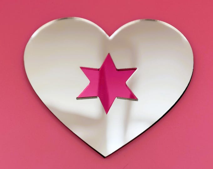 Heart & Star Acrylic Mirror: Pop Art Wall Decor, Handmade