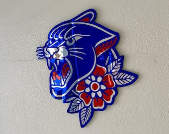 Tattoo Panther Acrylic Mirror: Handmade Colorful Wall Decor