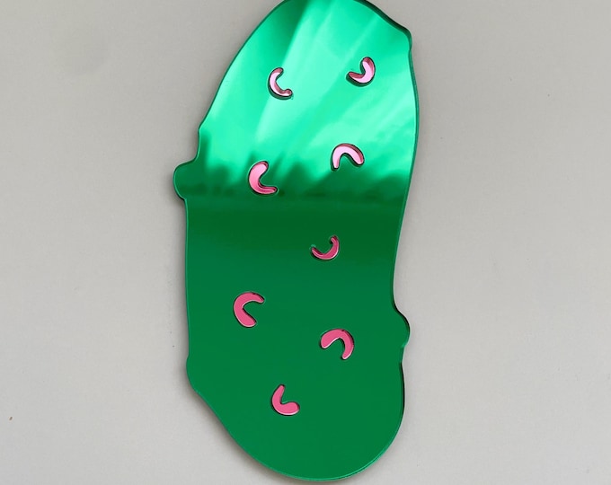 Funky Pickle Acrylic Mirror: Quirky Colorful Wall Decor, Handmade