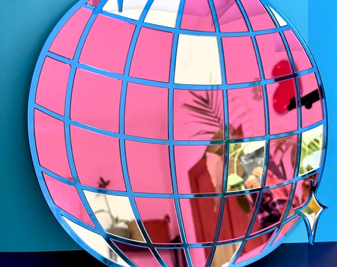 Disco Ball Mirror: Mirrorball Silver, Blue, & Pink Acrylic Wall Decor
