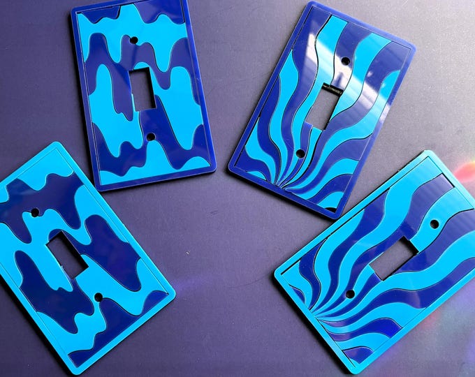 Retro Light Switch Cover- Sunburst Blue Acrylic Patterns- Colors Options