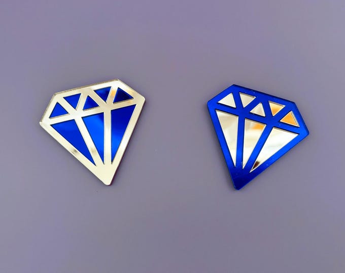 Pop Art Acrylic Diamond Mirror: Bold Blue & Silver Wall Decor