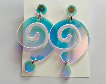 Rainbow Iridescent Mirror Dangle Earrings, Shiny Abstract Shape