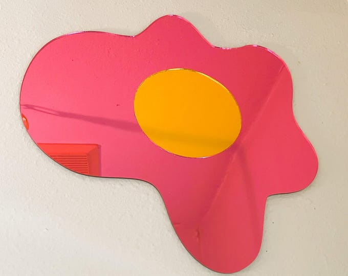 Funky Pink Egg Mirrors | Mirror Acrylic Wall Decor | Colorful Quirky Mirror Art – Handmade Gift