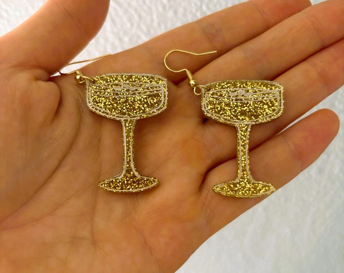 Gold Glitter Espresso Martini Earrings: Handmade Cocktail Dangles