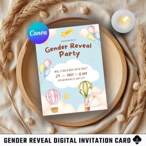 Carte d'invitation révélatrice de genre / Invitation numérique / Carte imprimable / Modèle canevas / Carte modifiable / Célébration / Lui ou elle / Rose ou bleu