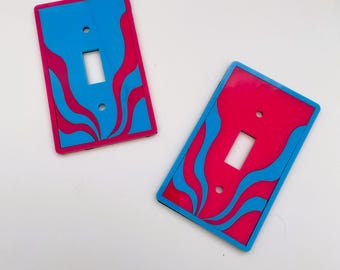Retro Light Switch Cover- Sunburst Funky Acrylic Patterns- Pink Blue