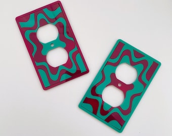 Retro Outlet Cover- Starburst Acrylic Patterns- Maroon Teal