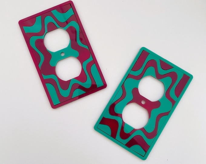 Retro Outlet Cover- Starburst Acrylic Patterns- Maroon Teal