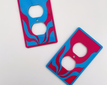 Retro Outlet Cover- Sunburst Acrylic Patterns- Pink Blue