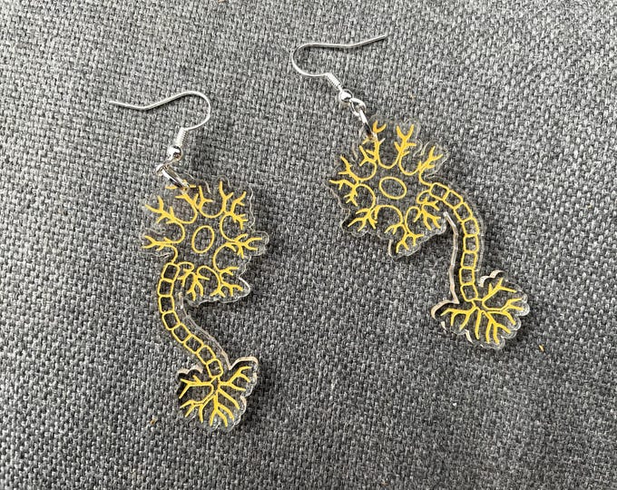 Neuron Cell Dangle Earrings: Yellow Acrylic STEM Jewelry