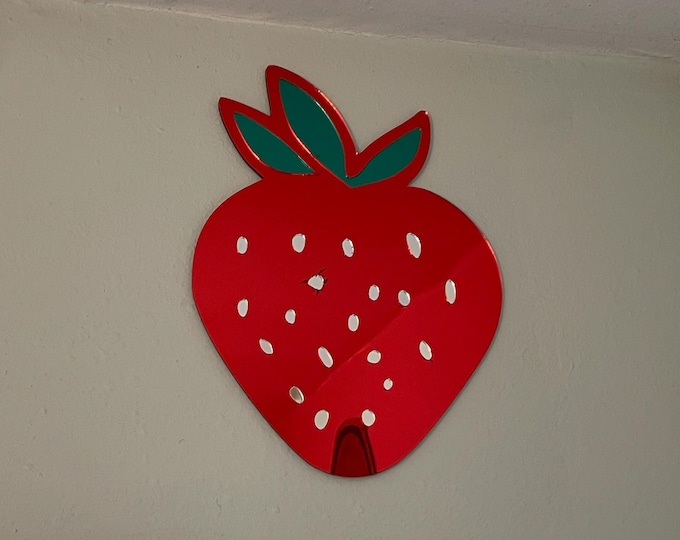 Handmade Strawberry Acrylic Mirror: Quirky Colorful Wall Decor