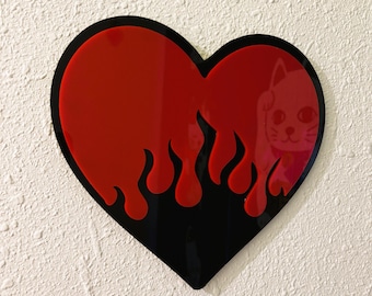 Funky Acrylic Flaming Heart Wall Decor: Pop Art Hanging (11x12")