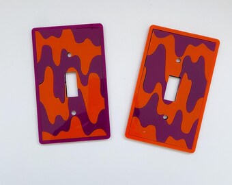Retro Light Switch Cover- Drip Funky Acrylic Patterns- Orange Purple