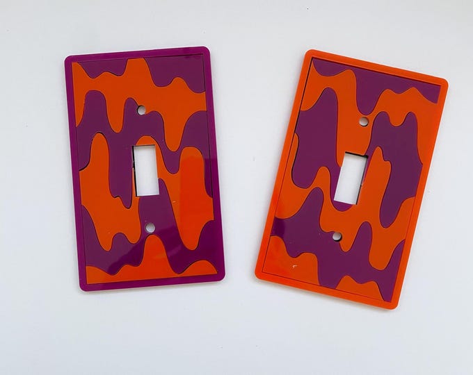 Retro Light Switch Cover- Drip Funky Acrylic Patterns- Orange Purple