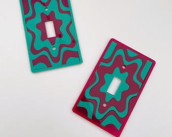 Retro Light Switch Cover- Starburst Funky Acrylic Patterns- Maroon Teal
