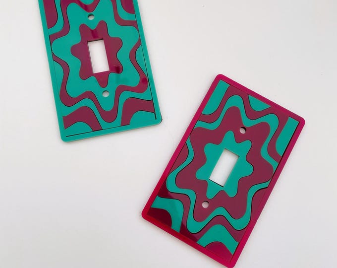 Retro Light Switch Cover- Starburst Funky Acrylic Patterns- Maroon Teal