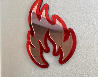 Flame Mirrors | Pink & Red Acrylic Wall Decor | Colorful Quirky Mirror Art – Handmade Gift