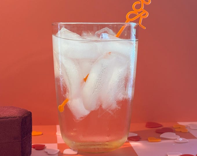 Custom Wedding Initials Drink Stirrers- Bachelorette Engagement Retro Styles Orange, Red, Pink Acrylic- Custom Colors