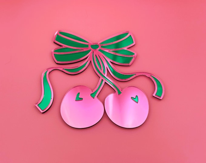Cherry Bow Acrylic Mirror: Pop Art Coquette Wall Decor