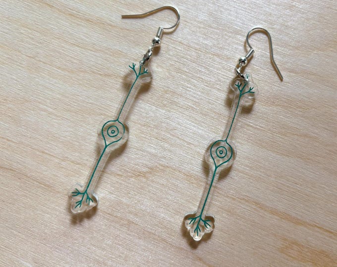 Teal Neuron Dangle Earrings: Laser-Cut Acrylic STEM Jewelry