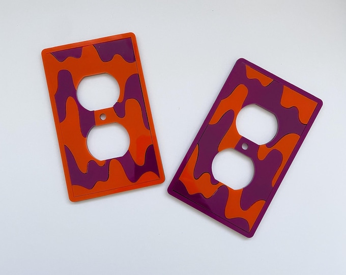 Retro Outlet Cover- Drip Acrylic Patterns- Orange Purple