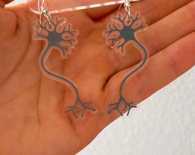 Handmade Neuron Cell Dangle Earrings: Transparent Blue Acrylic Science Jewelry
