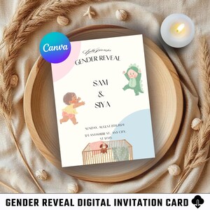 Carte d'invitation révélatrice de genre / Invitation numérique / Carte imprimable / Modèle canevas / Carte modifiable / Célébration / Lui ou elle / Rose ou bleu