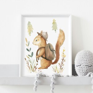 Charming Adventure Squirrel Printable Wall Art for Kids Room Decor | Cute Woodland Animal Nursery Print | Backpack Squirrel Digital Download