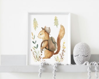 Adventure Squirrel Print | Kids Room Woodland Nursery Art (Digital Download)