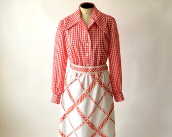 Vintage 70s Carlye Gingham Blouse and Maxi Skirt