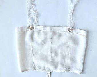 Vintage Lingerie Camisole Top White Cotton with Lace Butterfly Ribbon