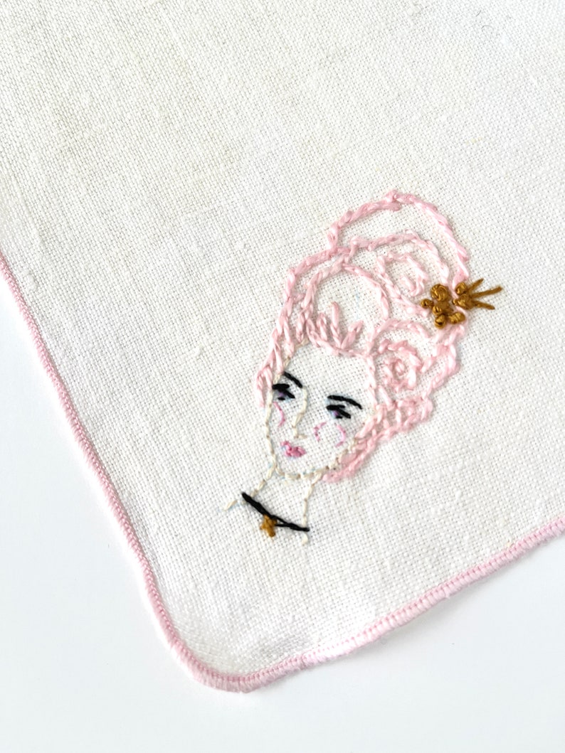 Hand Embroidered Naturally Dyed Set of Napkins with Marie Antoinettes image 3