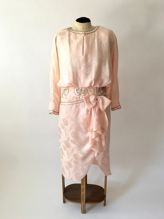 80s Vintage Pink Silk Dress