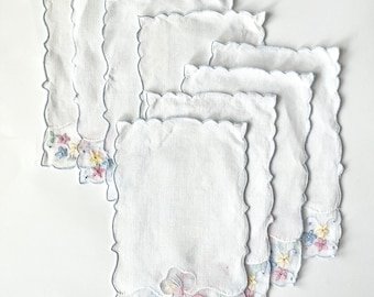 Vintage Madeira Flower and Bow Embroidered Napkins/ Set of 8