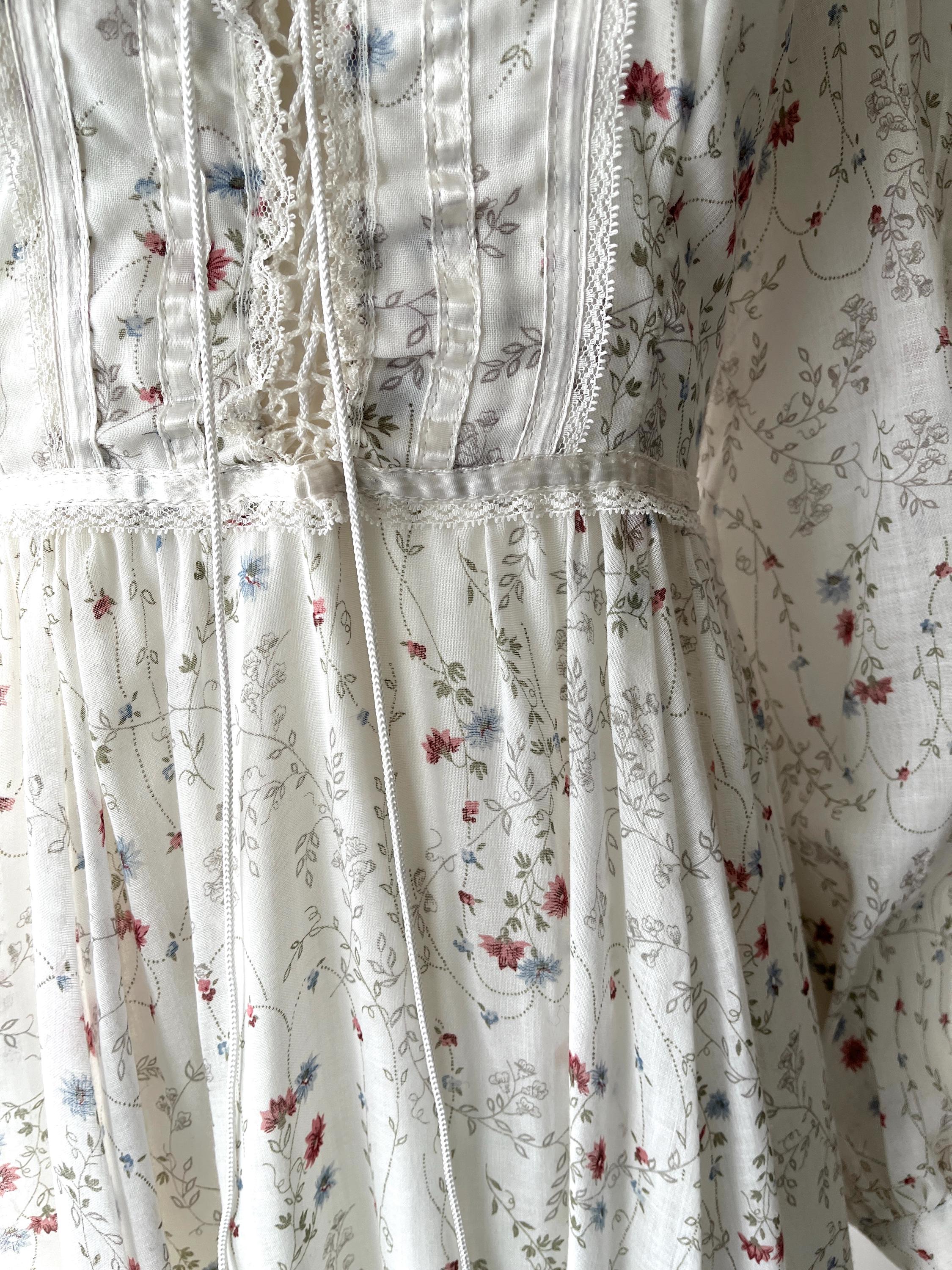 Vintage Gunne Sax Maxi Dress Floral Print Corset Lacing at Front Bodice ...