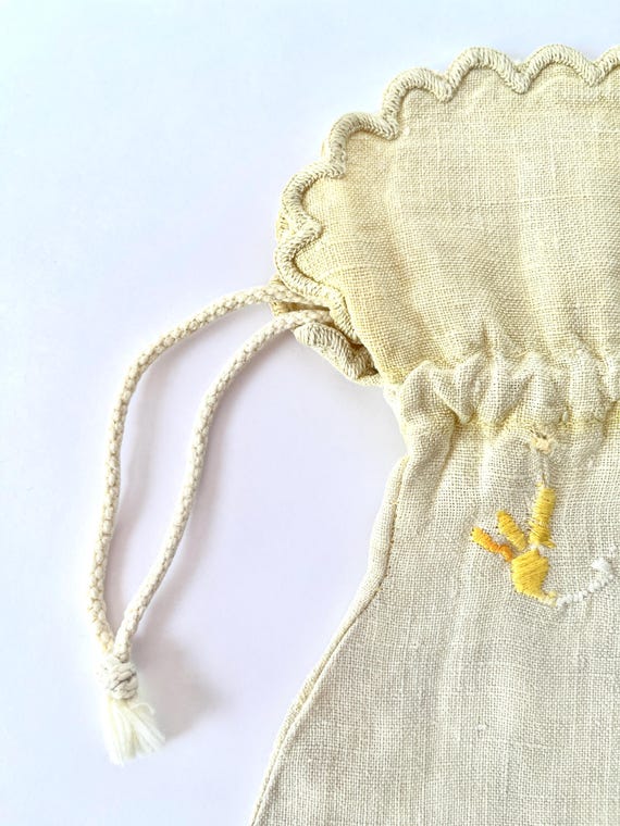 Antique Linen Bag Pouch Embroidery - image 4
