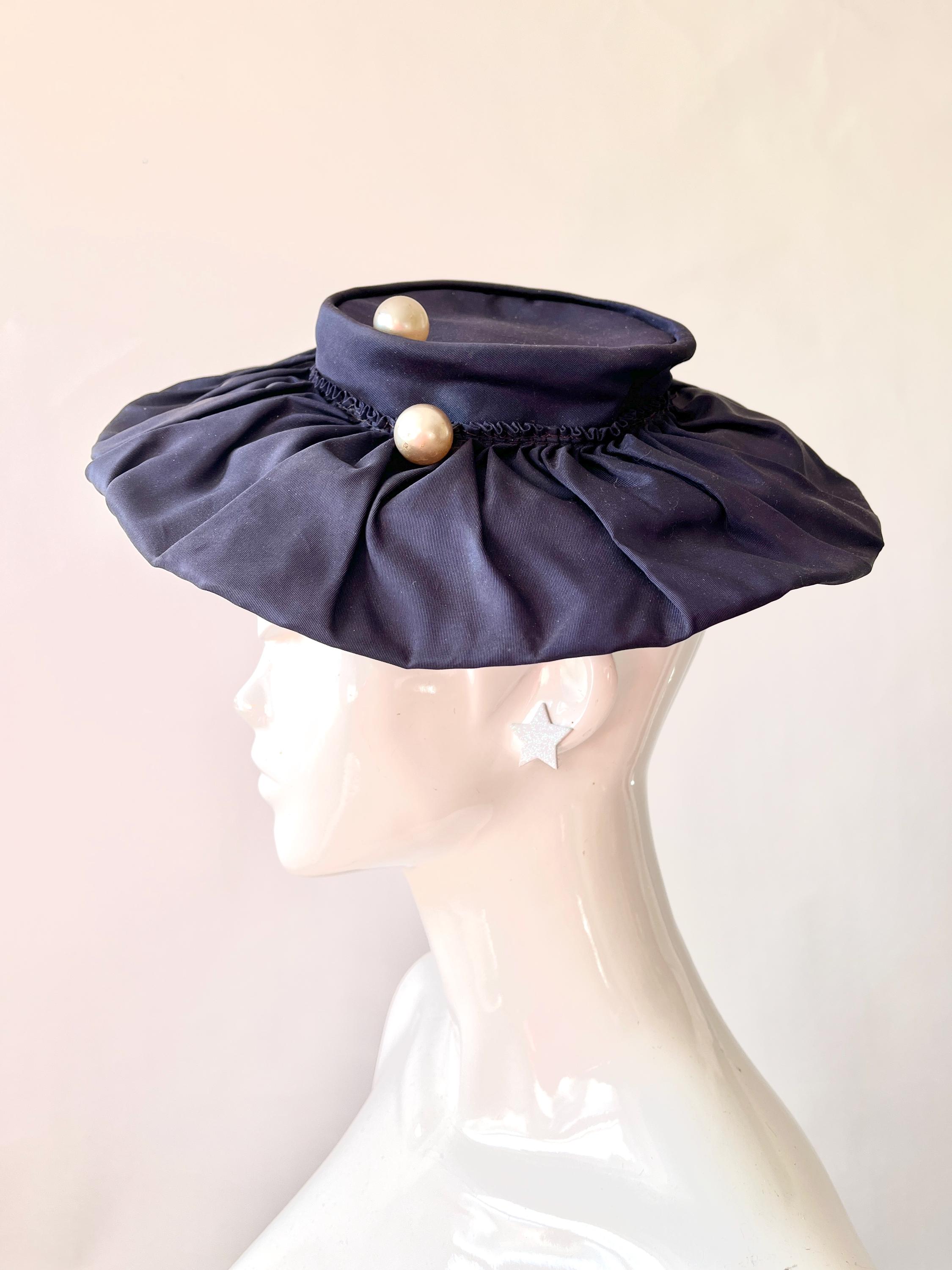 1940-50s Easter Hat New York Creations Navy Blue Straw Pink Satin Twist Trim Vintage Straw New York Creation - Etsy main image 3